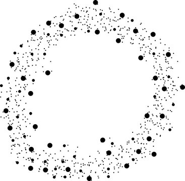 Circular form with distributed dots forming ring contour and clustered paths