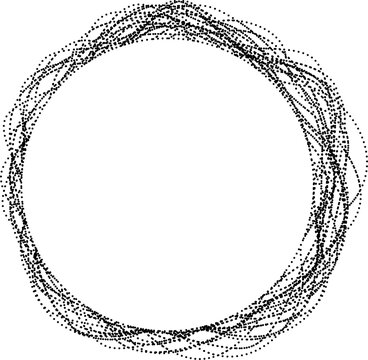 Circular border with overlapping sketch dots forming layered contour loops