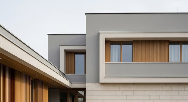 Modern house exterior with wood accents.