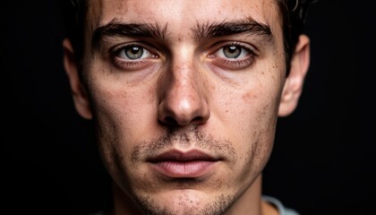 Obraz premium Serious young man with intense expression in dramatic low light portrait photography