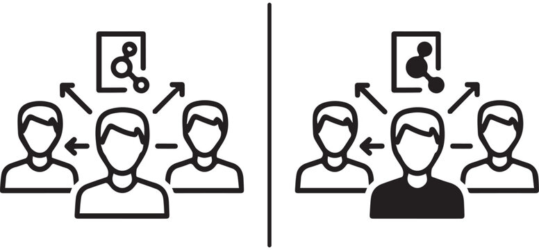 1A simple black and white illustration of people sharing information