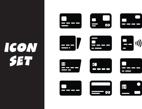 Collection of various credit and debit card icons in a set design layout