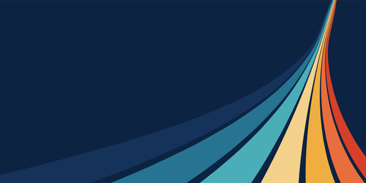 Retrofuturism of the 70s Abstract vector background with rainbow stripes &ndash; vintage wavy lines Wallpaper for posters, wall art, banners, retro color illustration in 3D perspective	
