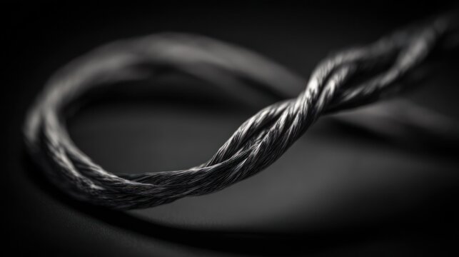 Close up of twisted wire rope against black background