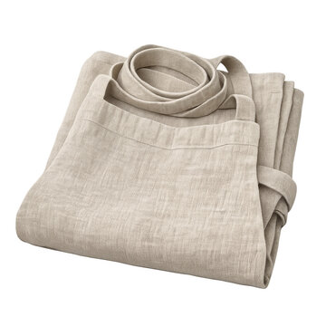 Premium Folded Beige Linen Apron Featuring a Natural Woven Fabric Texture, Professional Kitchen and Cooking Accessory for Chefs, High-Resolution Object Isolated on a Transparent Background.