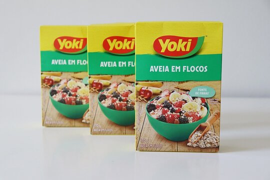 Salvador, Brazil - March 20, 2026: Yoki brand Aveia em Flocos (rolled oats). Brazilian Yoki company.