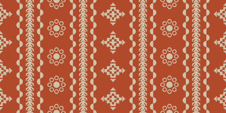 Seamless Southwestern Tribal Pattern in Burnt Orange and Cream, Ethnic Ikat Geometric Background for Fabric, Boho Wallpaper, Traditional Native American Style Textile Print and Home Decor