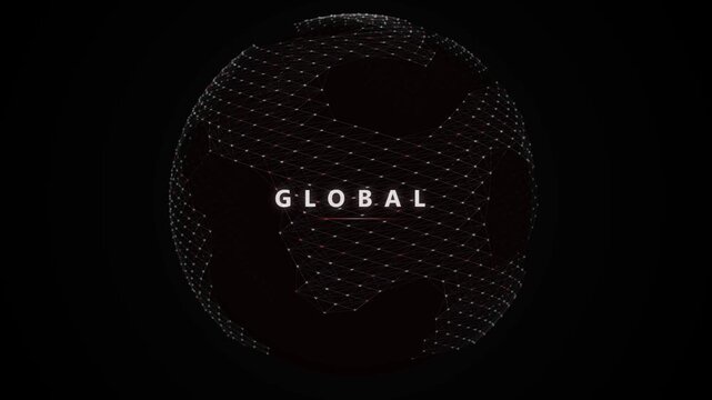 Digital wireframe globe concept illustrating global communication, data networks, and interconnectedness in a dark abstract environment.