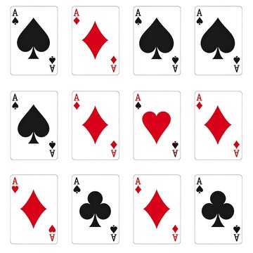 Aces of each suit from a standard deck of playing cards, arranged in a grid