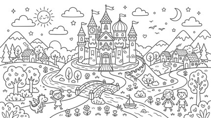 Fantasy Castle with Towers and Flags. © Kebo
