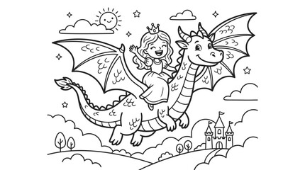 Little girl riding big dragon. © Kebo