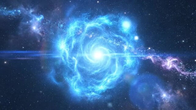 Mesmerizing vortex of bright blue celestial energy spiraling through the vastness of the universe surrounded by stardust