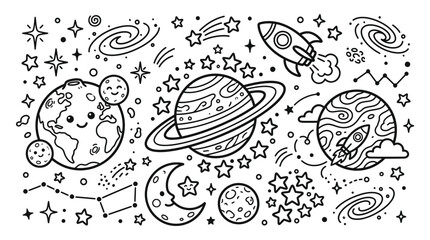 Colorful illustration of planets and stars. © Payu