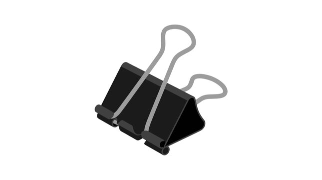 Binder clip: a clamp for binding paper and sealing bags, a metal holder for office and kitchen use, also known as a paperclip or binderclip, depicted as a flat vector illustration on a white