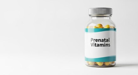 Obraz premium Prenatal vitamins bottle against white background