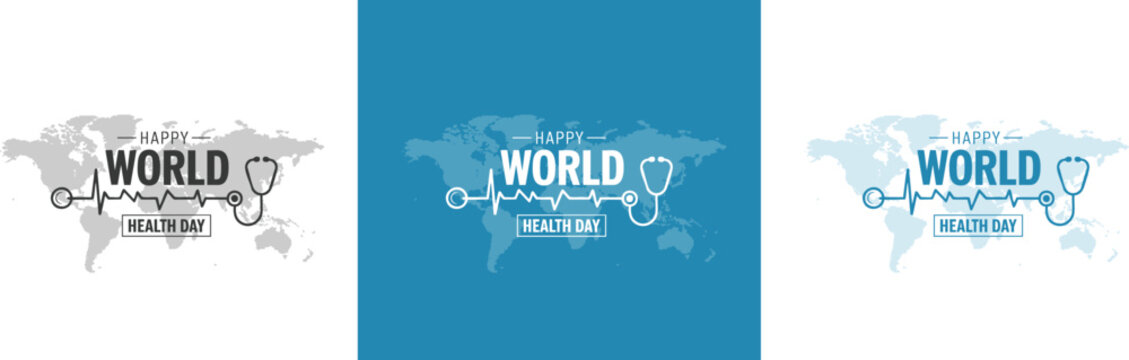 Logo typo for World health day and medical stethoscope with health care advertising and Promotional advertisement for medical hospital or clinics.