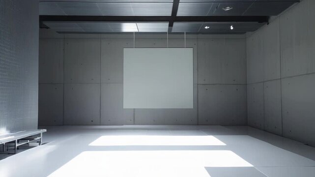 Concrete walls and a blank canvas provide a minimalist setting for art exhibitions, offering ample copy space for creative projects and design concepts