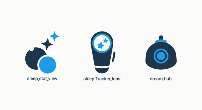 Sleep tracking and dream analysis icon set: representing rest, wellness, and data monitoring for digital health applications, well being