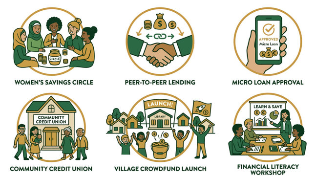 Financial Inclusion and Community Banking Vector Illustration Collection
