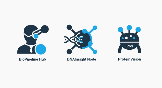 Biotechnology and genetic engineering icon collection highlighting DNA analysis laboratory research human bioengineering and molecular science innovation for healthcare medical projects