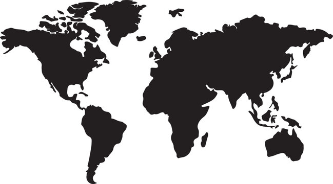 Black and white map globe continents