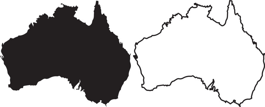 Black and white outline maps of australia