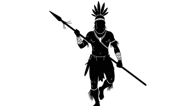 Silhouette of Native American Warrior with Spear