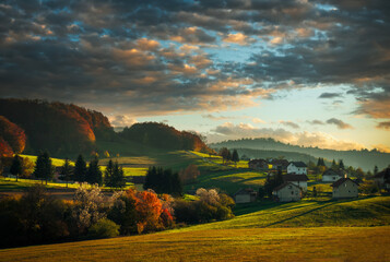 Fototapeta premium Beautiful nature in autumn with beautiful autumn colors in western Bosnia and Herzegovina