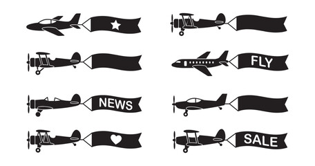 Airplane banner and advertising aircraft icons set. Vector Illustration. © Roberto_Caravelli