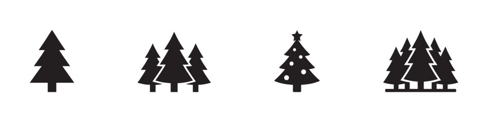 Fototapeta premium Pine and fir tree forest nature icons set. Vector Illustration.