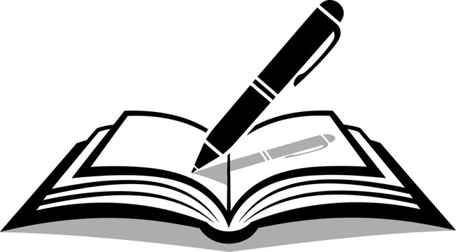 Silhouette of a pen on an open book