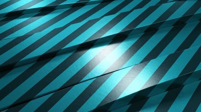 Turquoise and black striped diagonal pattern background with textured, layered surfaces and dynamic lighting
