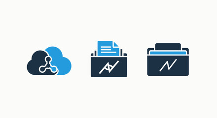 Fototapeta premium Cloud computing and data processing icons: cloud, network, connection, data, analysis, storage, digital transformation, technology, information, system, cybersecurity, security, data center, server, c