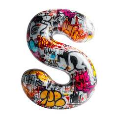 Inflatable letter S covered in graffiti art isolated on white background, representing urban creativity and bold street concept © boule1301