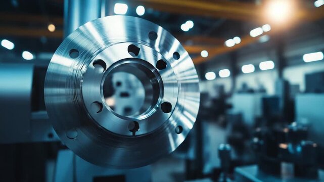 Metal part engineered for industrial machinery turning on a lathe machine, highlighting advanced manufacturing, automation, and industrial processes in a modern production facility