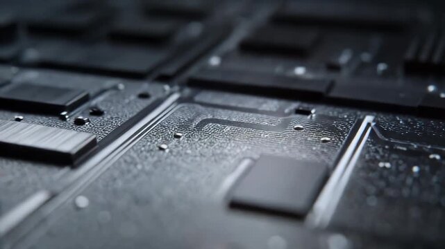 Circuit board featuring microchips and tiny glowing lights, symbolizing innovation, digital communication, artificial intelligence, and cutting edge hardware development
