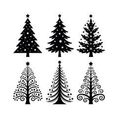 Obraz premium Collection of black christmas tree silhouettes on white background