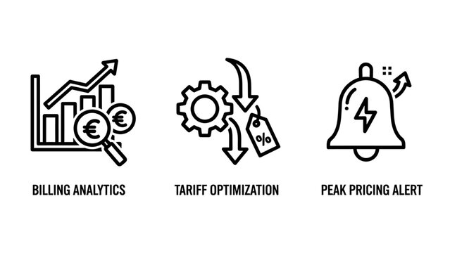 Billing analytics chart, tariff optimization, peak pricing alert, finance, money, cost, optimization, expense, alert, notification, graph, vector