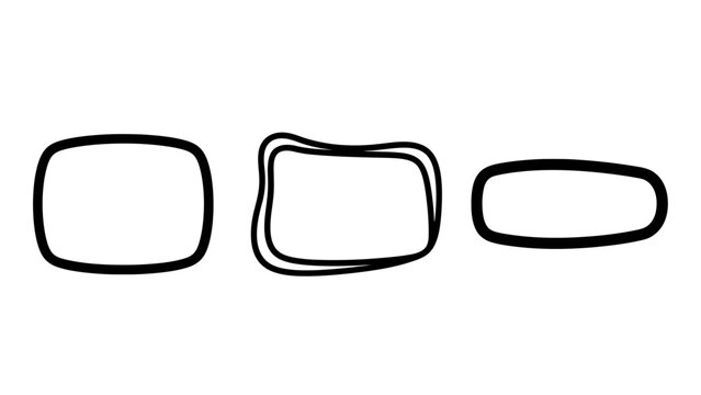 Abstract shapes icons: square, irregular rectangle, and oval frames for design elements