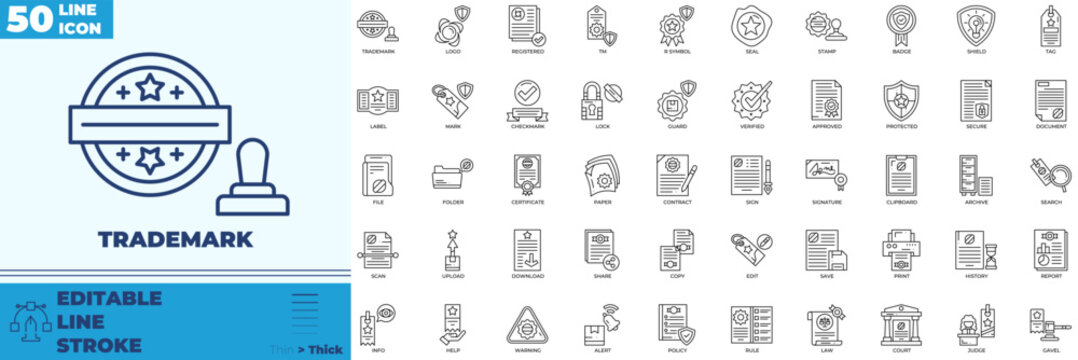 Trademark Line Editable Icons set