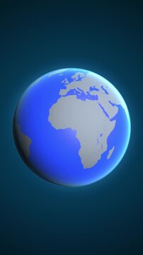 The animation shows a graphic representation of the earth and highlights the location and map of Palestine colored red in vertical format.