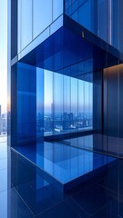 Fototapeta premium Modern Architecture Blue Glass Skyscraper Interior Reflection Cityscape View