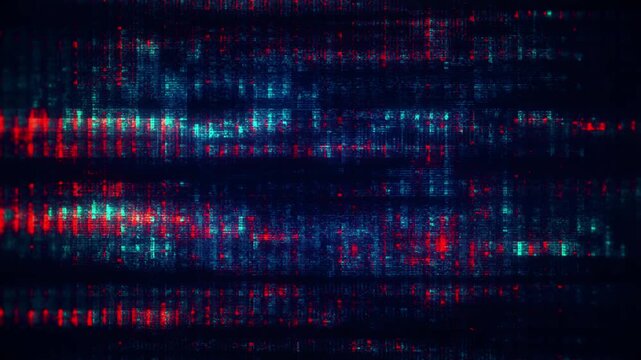 Vertical Red and Blue Digital Stream Glitch Resembling Binary Code Failure and Data Stream Errors