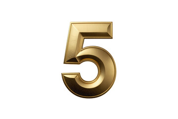 Fototapeta premium Golden number five 3d rendering with metallic texture and elegant beveled edges on transparent background