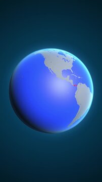 The animation shows a graphic representation of the earth and highlights the location and map of Panama colored red in vertical format.