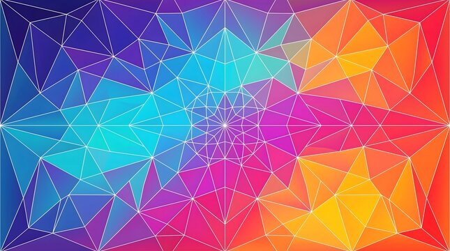 Blue vibrant colorful gradient polygon background featuring abstract geometric symmetry.