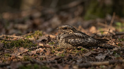Obraz premium Nightjar Camouflage on Leaf Litter with Mottled Plumage