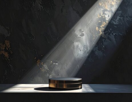 Dark minimal spotlight background with dramatic light beam and shadow texture. Geneative iage