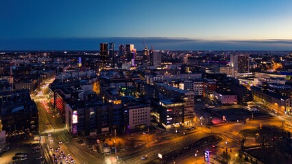 Fototapeta premium Tallinn Cityscape - Modern Business District and Aerial Skyline at Night