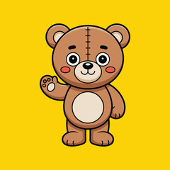 Fototapeta premium Teddy bear holding a heart and a flower cute cartoon vector illustration icon design